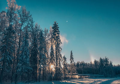 Scenic view of snow covered land against sky during winter