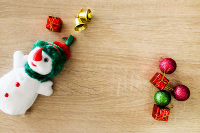 High angle view of christmas decoration on table
