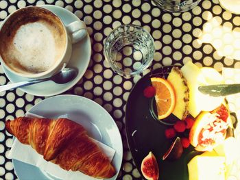 Close-up of breakfast served on table