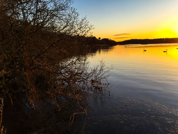Scenic view of sunset over lake