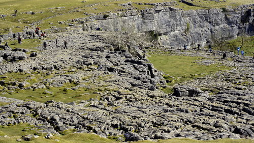 Scenic view of limestone pavement, malham, yorkshire dales