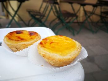 Close-up of food in cupcake holder on table