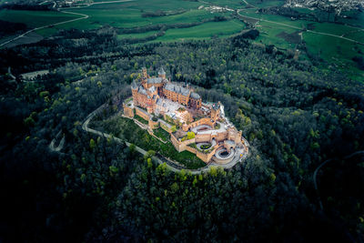 High angle view of the hohenzollern castle in the south of germany.