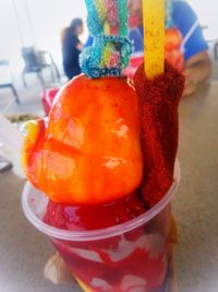 Close-up of ice cream on table