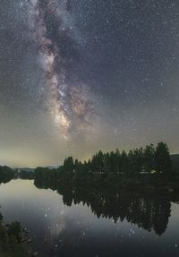 Scenic view of lake against sky at night