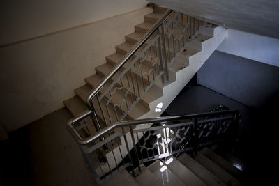 High angle view of spiral staircase in building