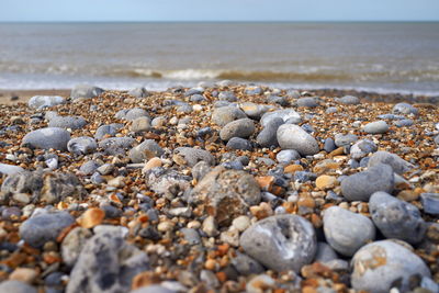 Surface level of pebbles on beach