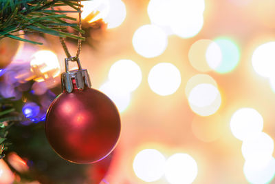 Close-up of illuminated christmas tree