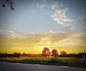 Scenic view of field against sky during sunset