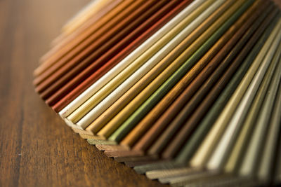 Close-up of colored pencils on table