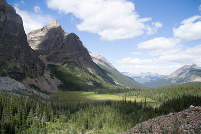 Scenic view of mountains against cloudy sky