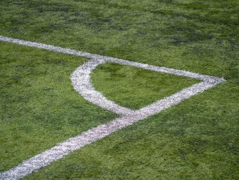 High angle view of soccer field