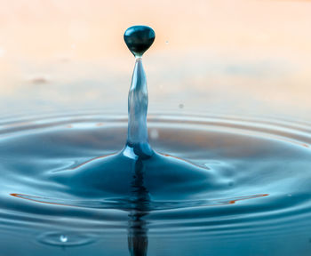 Close-up of drop falling on water