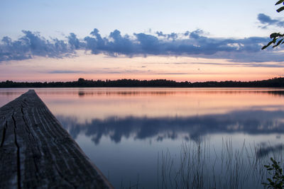 Scenic view of lake against sky during sunset