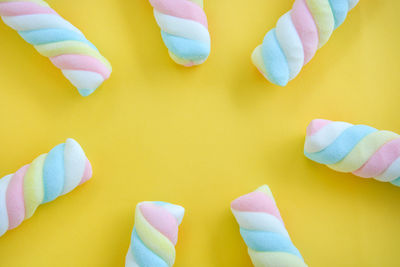 High angle view of multi colored pencils on table