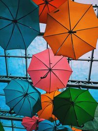 Low angle view of multi colored umbrella