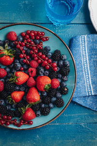 Directly above shot of strawberries in bowl