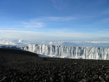 Impressive view of glacier few before summit of kilimanjaro, tanzania