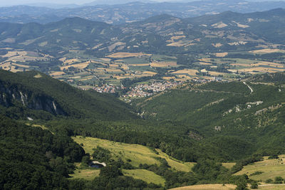 High angle view of landscape and buildings