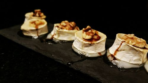 Close-up of dessert served in plate on table