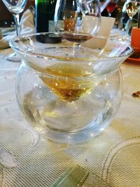 Close-up of beer in glass on table