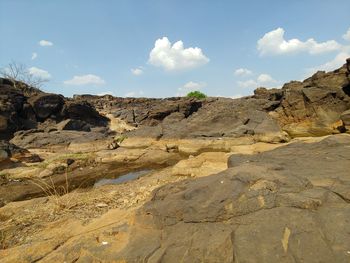 Rock formations on landscape against sky