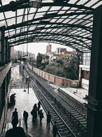 High angle view of people waiting at railroad station