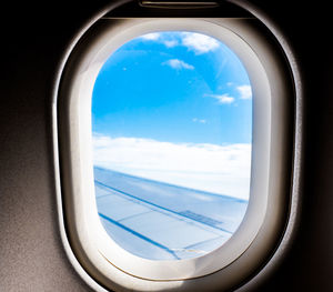 Low angle view of airplane wing