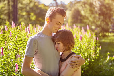 Young couple kissing outdoors