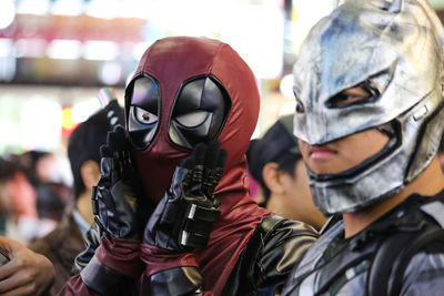 Close-up of man wearing mask