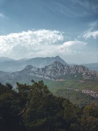 Scenic view of landscape and mountains against sky