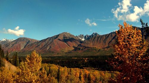 Scenic view of mountains against cloudy sky