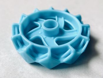 High angle view of blue paint on table