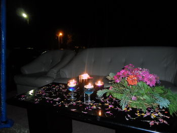 Illuminated flowers at night