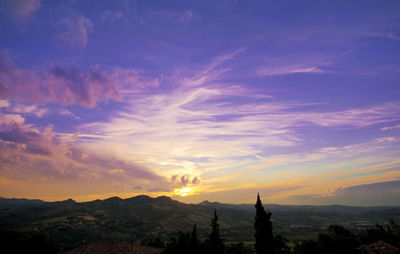 Scenic view of mountains at sunset