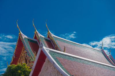 Low angle view of traditional building against blue sky