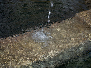 High angle view of water flowing through rocks