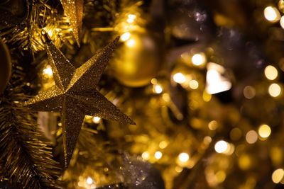 Close-up of illuminated christmas tree