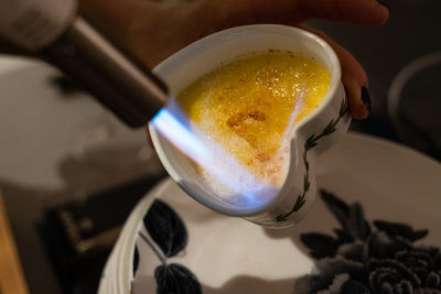 Creme brulee in heart shaped baking tin.