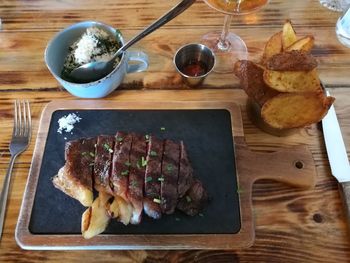High angle view of food on table