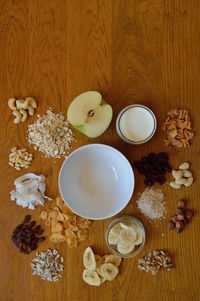 High angle view of breakfast on table