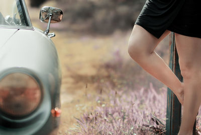 Low section of woman wearing shoes