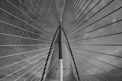 Close-up of suspension bridge against sky