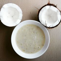 High angle view of breakfast in bowl on table