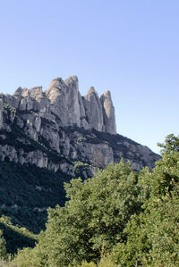 Low angle view of rock formation against clear sky