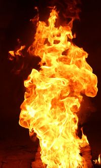 Close-up of fire burning at night