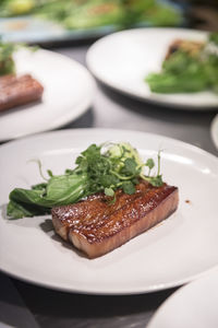 High angle view of salad in plate on table