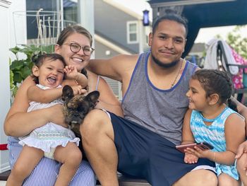 A happy interracial american family summer portrait