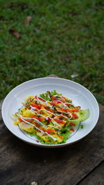 High angle view of meal served on table