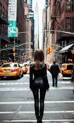 Rear view of woman walking on street in city